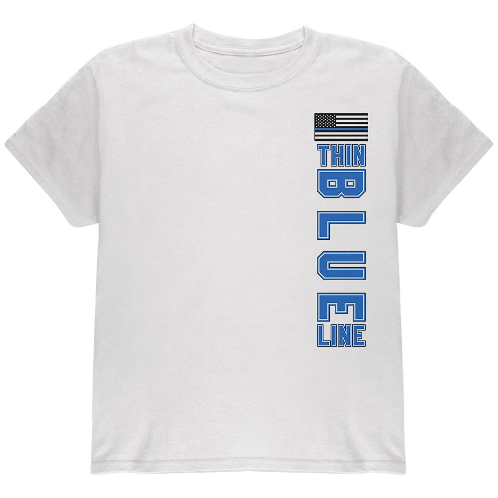 Blue Lives Matter Thin Blue Line American Flag Youth T Shirt Youth T-Shirts Old Glory XS White 