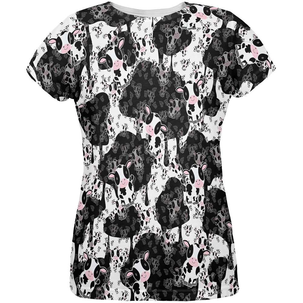 Cute Mad Cow Pattern All Over Womens T Shirt Women's T-Shirts Old Glory LG Multicolored 