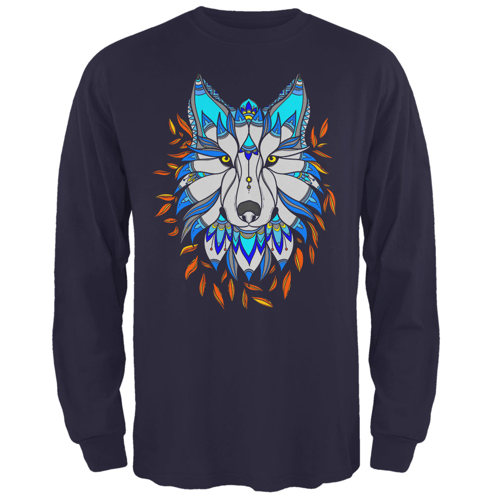 Totem Wolf is my Spirit Animal Mens Long Sleeve T Shirt Men's Long Sleeves Old Glory 2XL Navy 