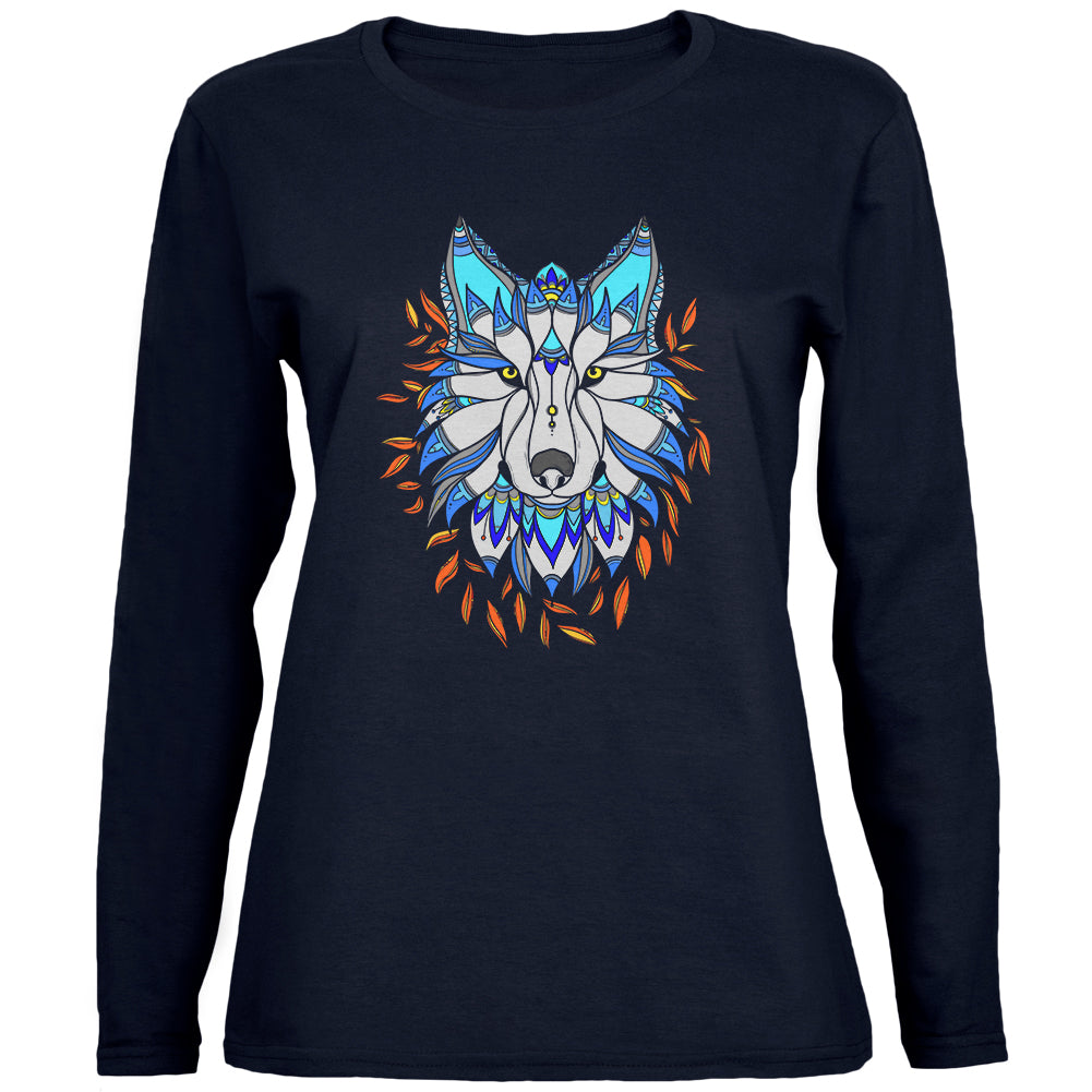 Totem Wolf is my Spirit Animal Womens Long Sleeve T Shirt Women's Long Sleeves Old Glory 2XL Navy 