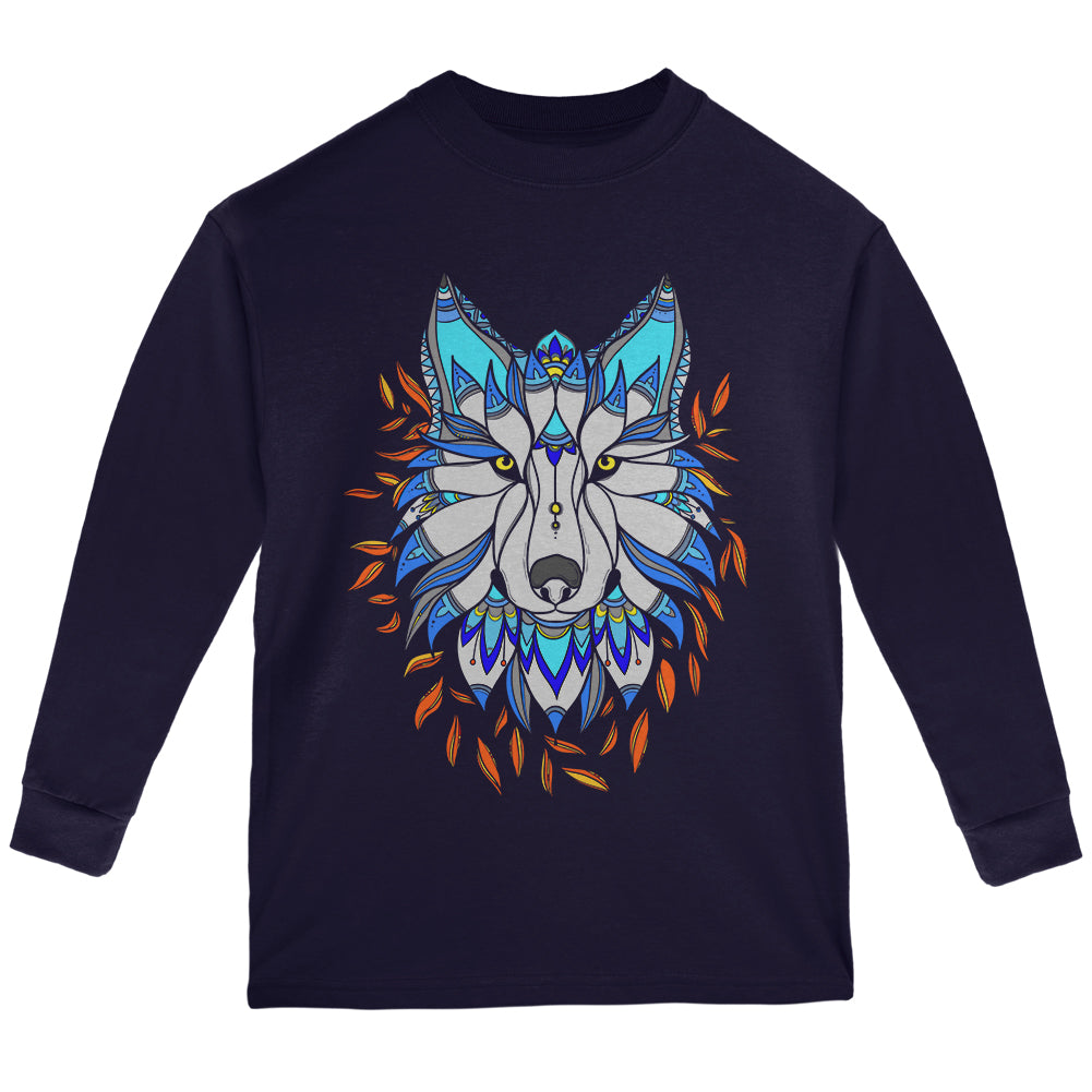 Totem Wolf is my Spirit Animal Youth Long Sleeve T Shirt Youth Long Sleeves Old Glory YLG Navy 