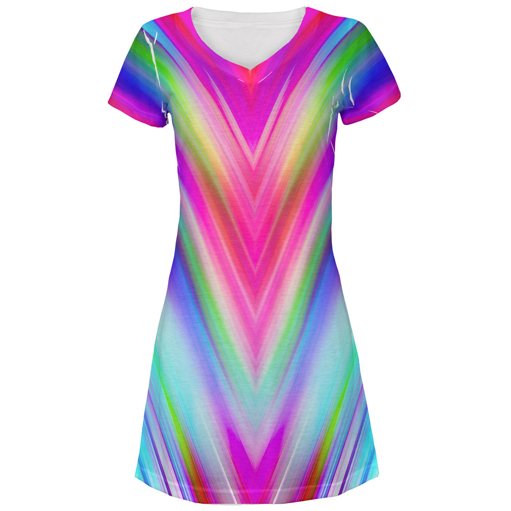 Mirrored Light Beams Pastel Rainbow All Over Juniors Beach Cover-Up Dress Junior's Dresses global LG Multi 