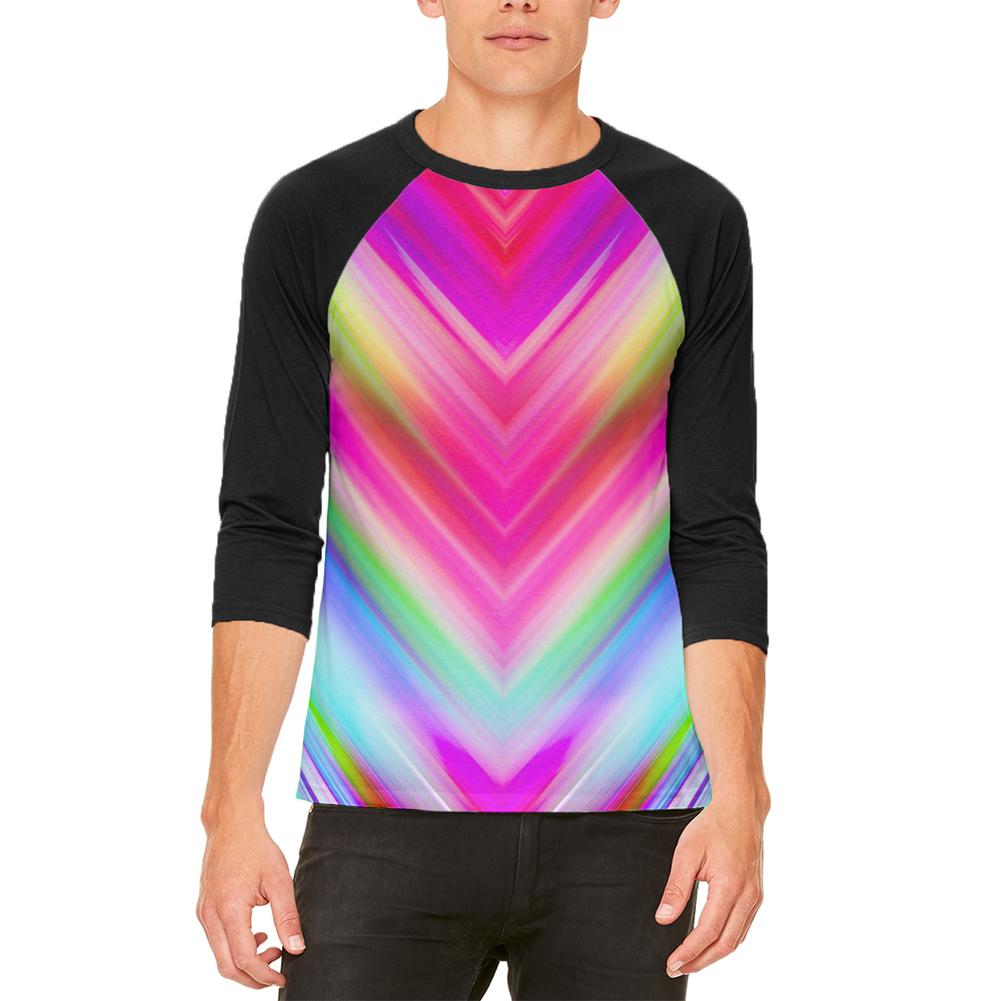 Mirrored Light Beams Pastel Rainbow Mens Raglan T Shirt Men's T-Shirts Old Glory 2XL White 