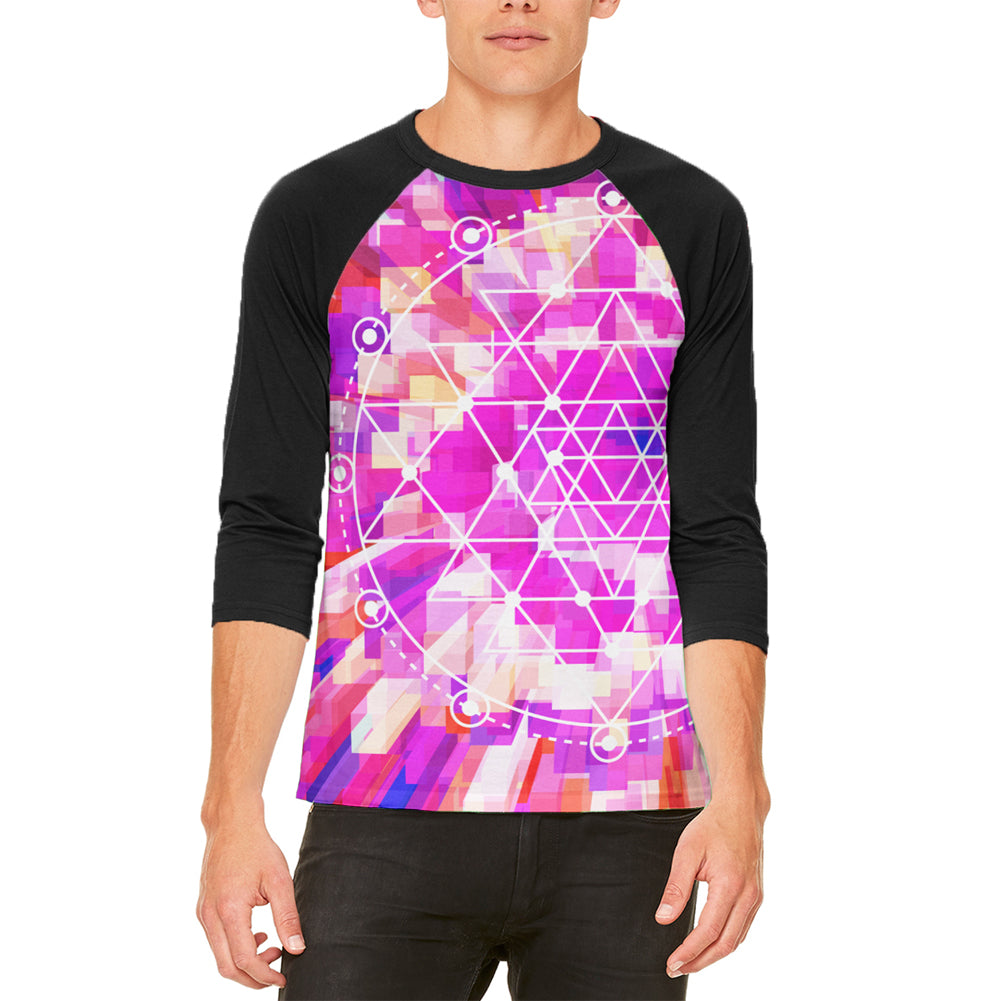 Sri Yantra Sacred Geometry Mens Raglan T Shirt Men's T-Shirts global LG White-Black 