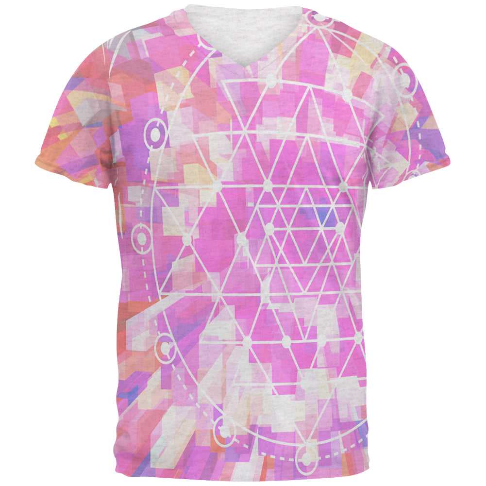 Sri Yantra Sacred Geometry Mens Soft V-Neck T Shirt Men's T-Shirts global 2XL Heather White 