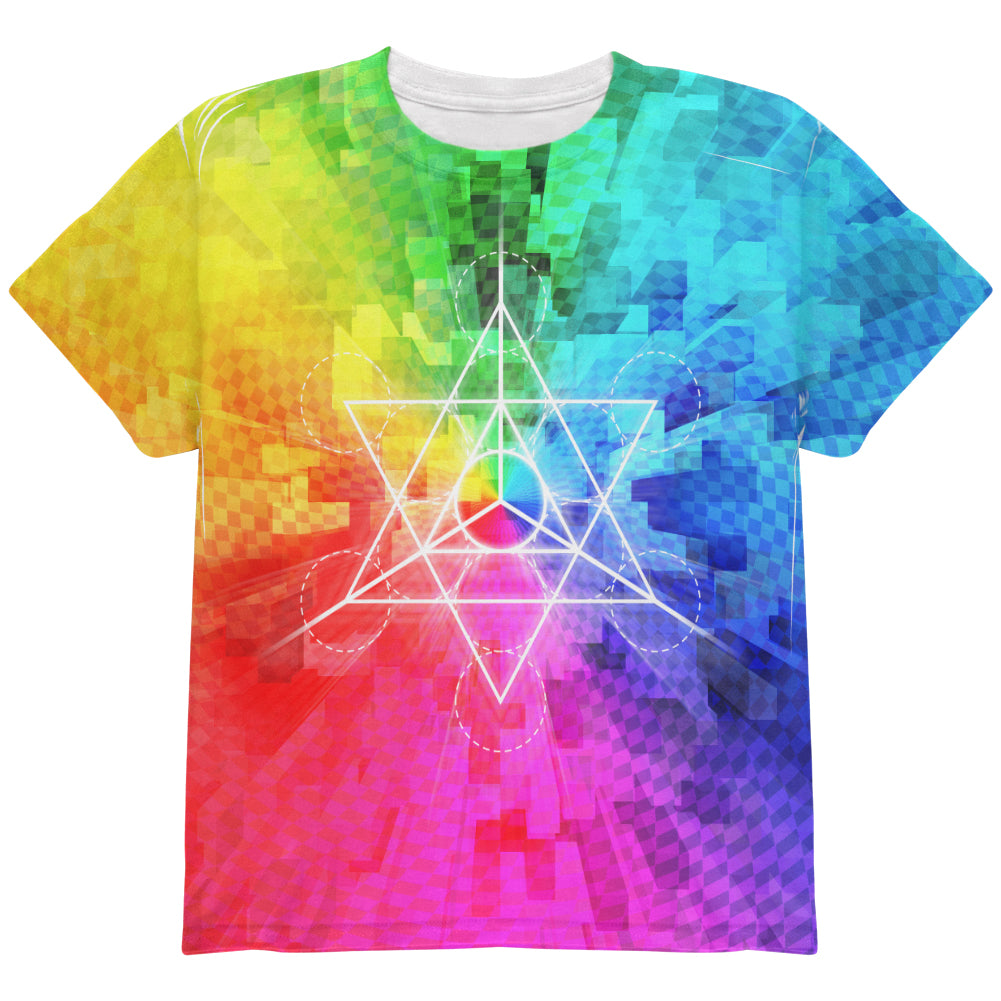 Tetrahedron Star Sacred Geometry All Over Youth T Shirt Youth T-Shirts global YLG Multi 