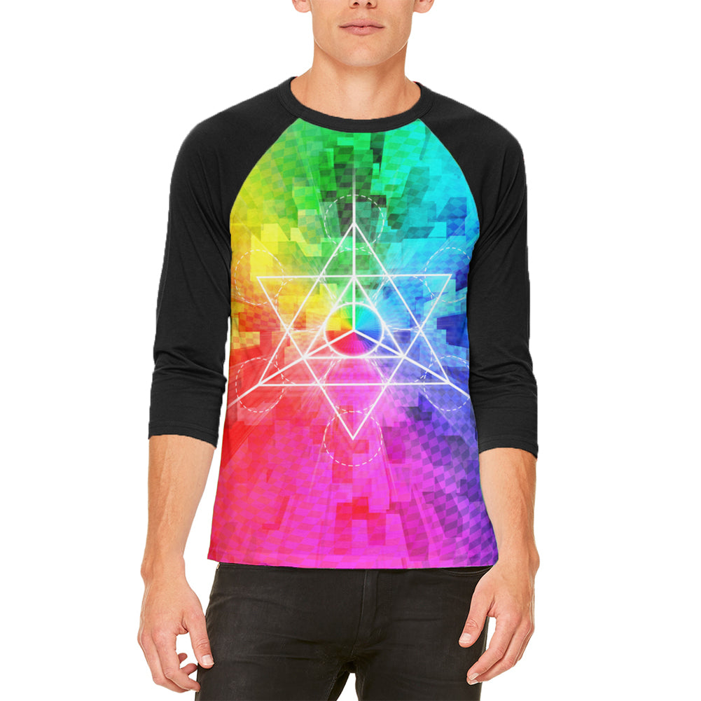 Tetrahedron Star Sacred Geometry Mens Raglan T Shirt Men's T-Shirts global LG White-Black 