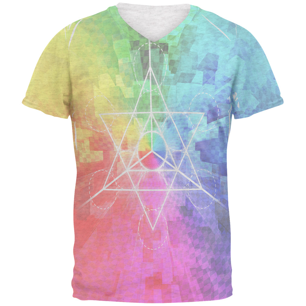 Tetrahedron Star Sacred Geometry Mens Soft V-Neck T Shirt Men's T-Shirts global 2XL Heather White 