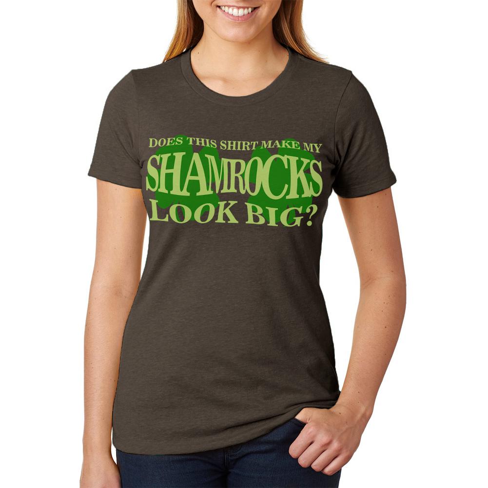 St. Patricks Day Big Irish Shamrocks Funny Juniors Soft Heather T Shirt Juniors T-Shirts Old Glory 2XL Brown 