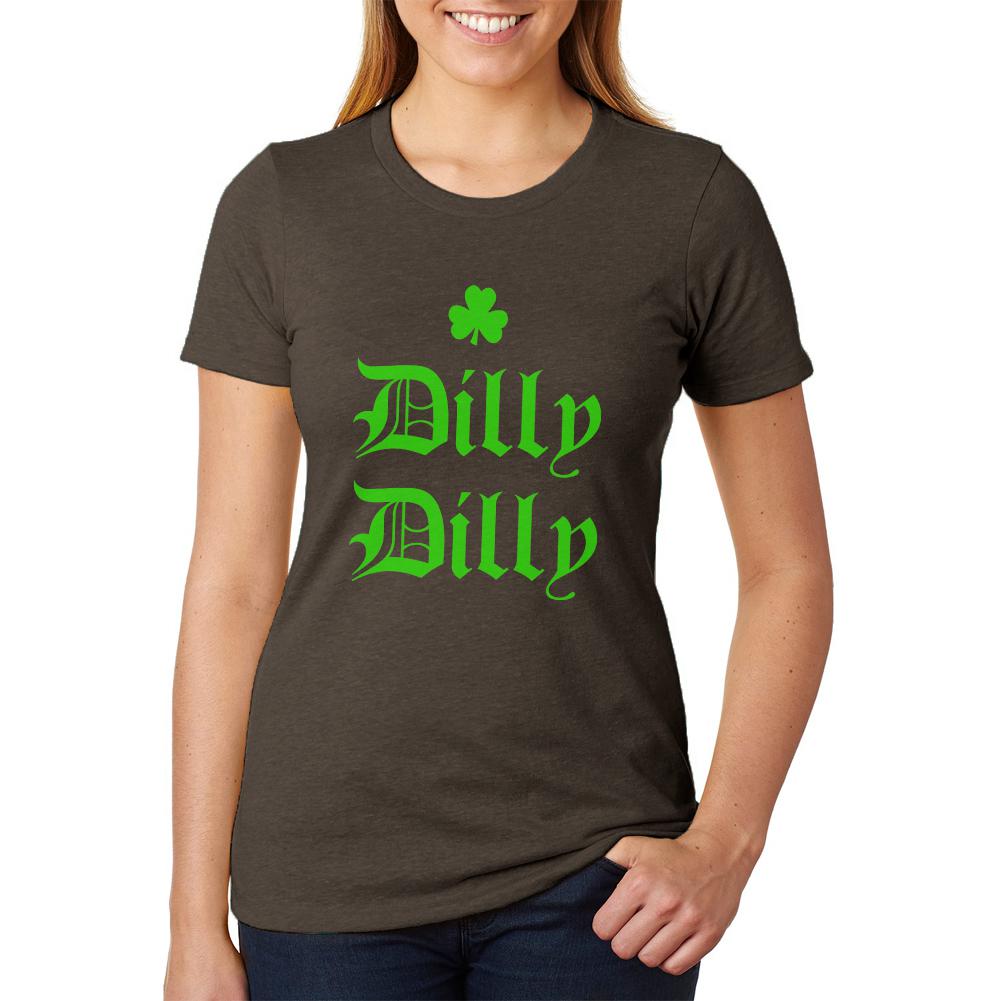 St. Patricks Day Dilly Dilly Shamrock Juniors Soft Heather T Shirt Juniors T-Shirts Old Glory 2XL Brown 