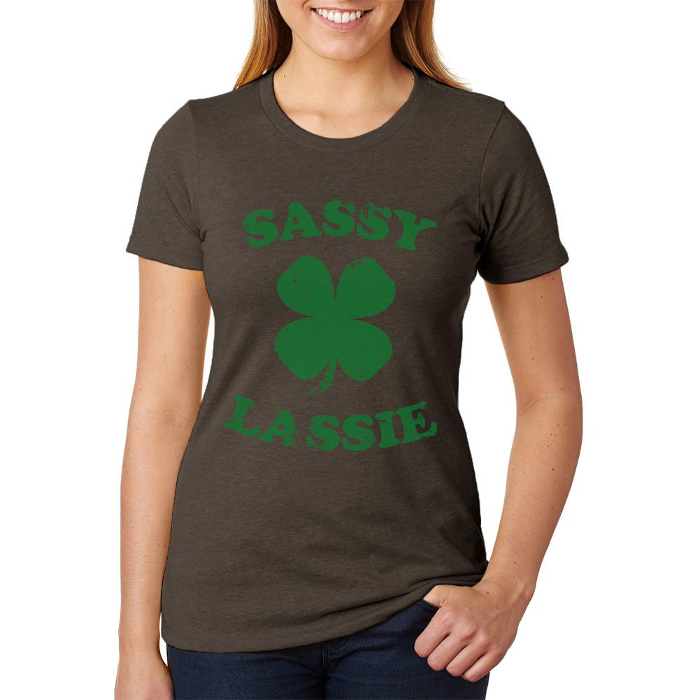 St. Patricks Day Sassy Irish Lassie Juniors Soft Heather T Shirt Juniors T-Shirts Old Glory 2XL Brown 