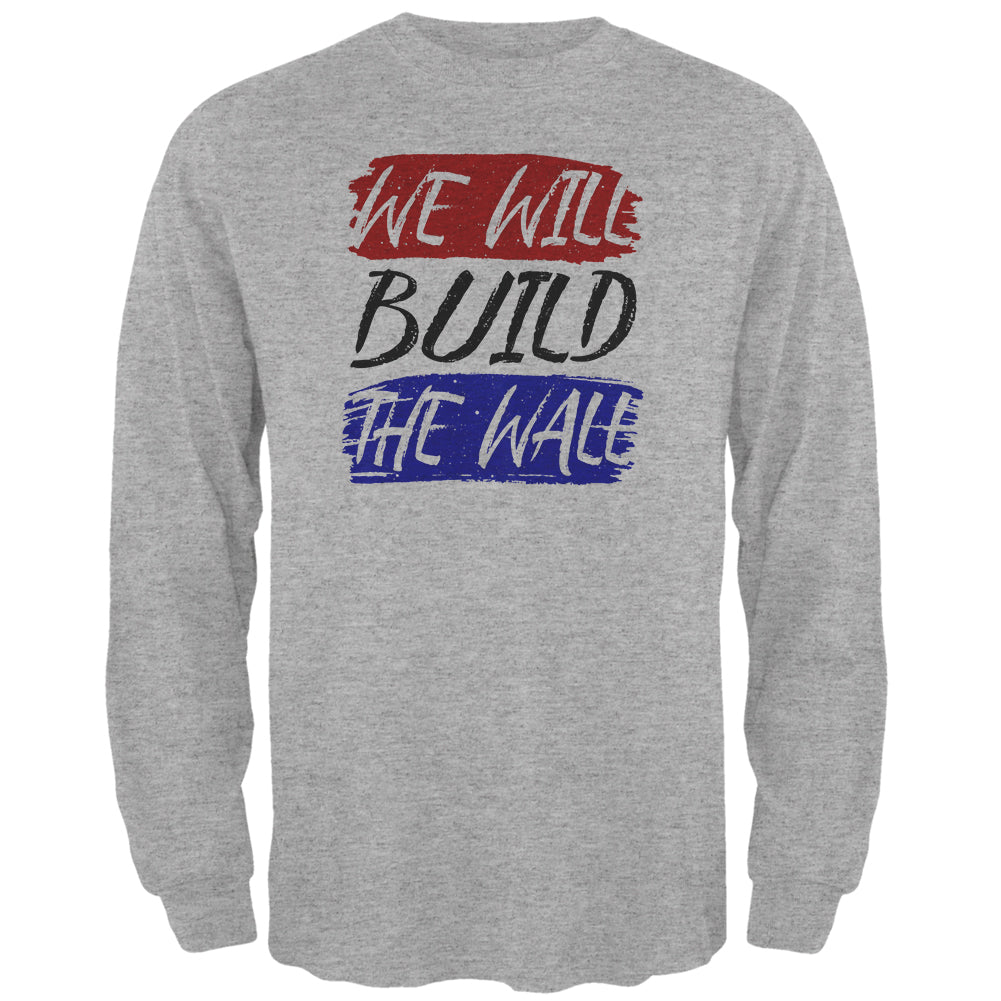 America First We Will Build the Wall Mens Long Sleeve T Shirt Men's Long Sleeves Old Glory 2XL Heather 