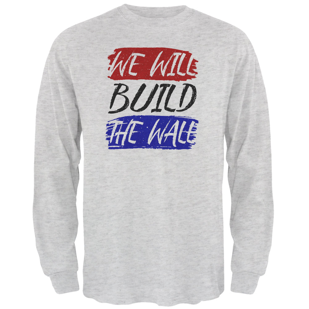 America First We Will Build the Wall Mens Long Sleeve T Shirt Men's Long Sleeves Old Glory 2XL Light Heather 