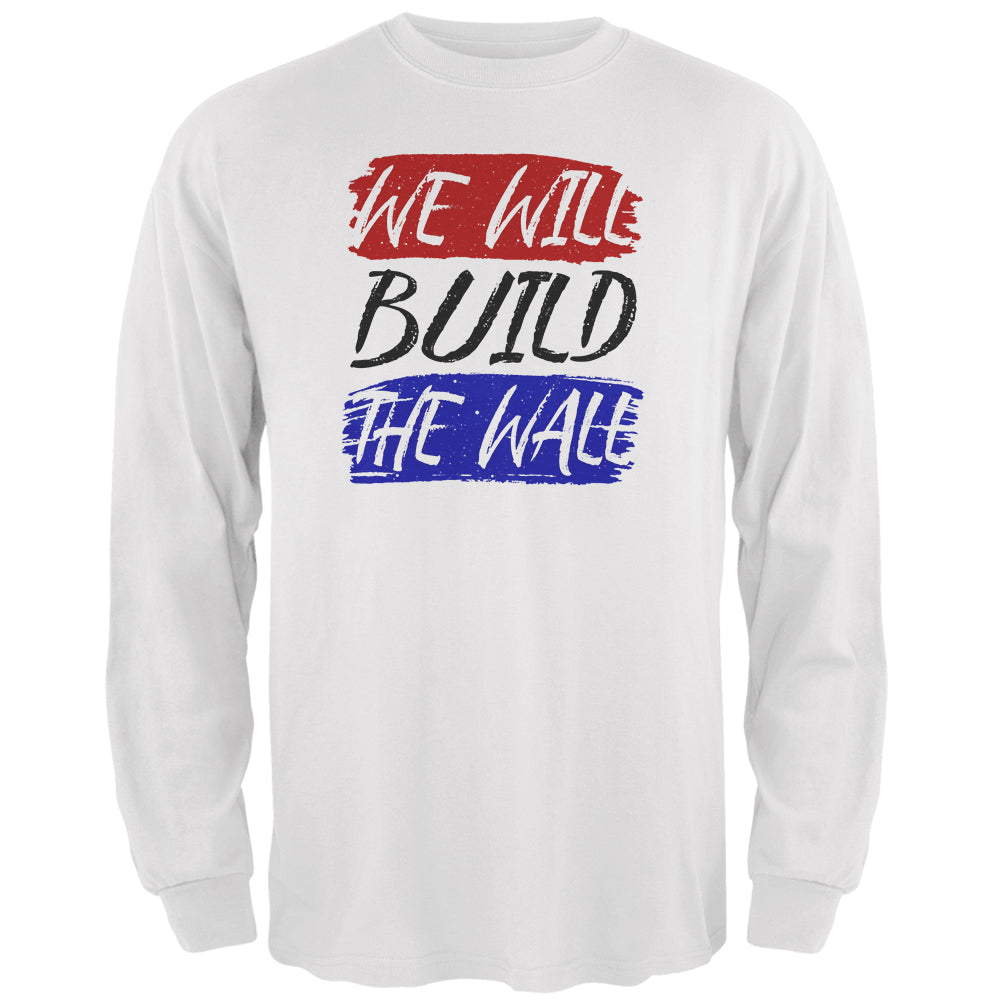 America First We Will Build the Wall Mens Long Sleeve T Shirt Men's Long Sleeves Old Glory 2XL White 