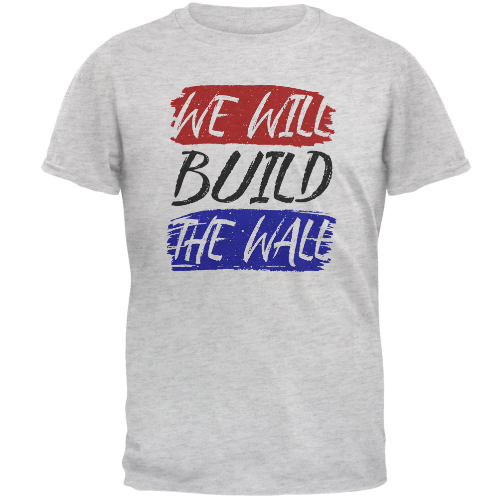 America First We Will Build the Wall Mens T Shirt Men's T-Shirts Old Glory 2XL Light Heather 