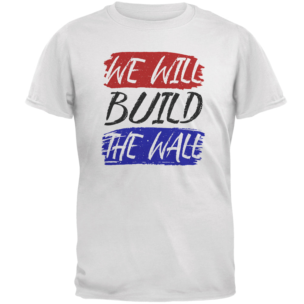 America First We Will Build the Wall Mens T Shirt Men's T-Shirts Old Glory 2XL White 