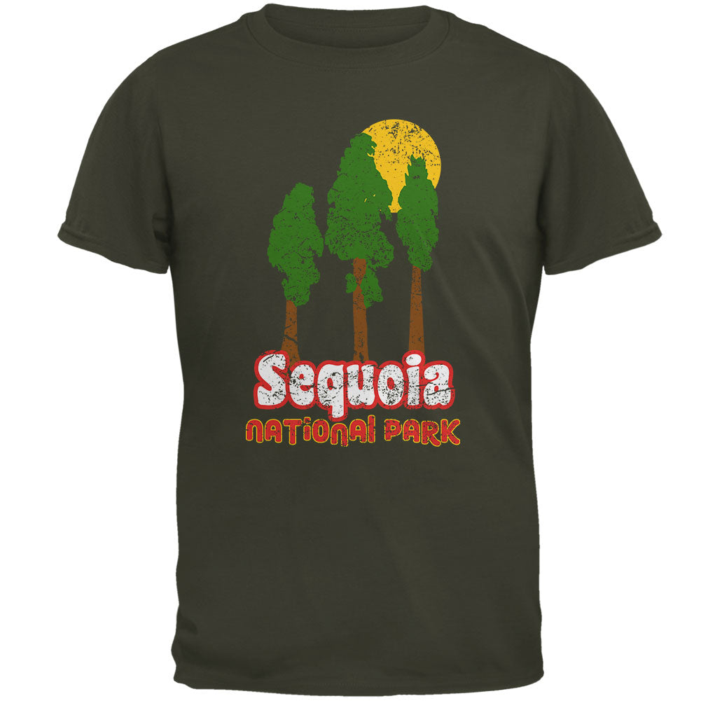 National Park Retro 70s Landscape Sequoia Mens T Shirt Men's T-Shirts Old Glory MD Olive 