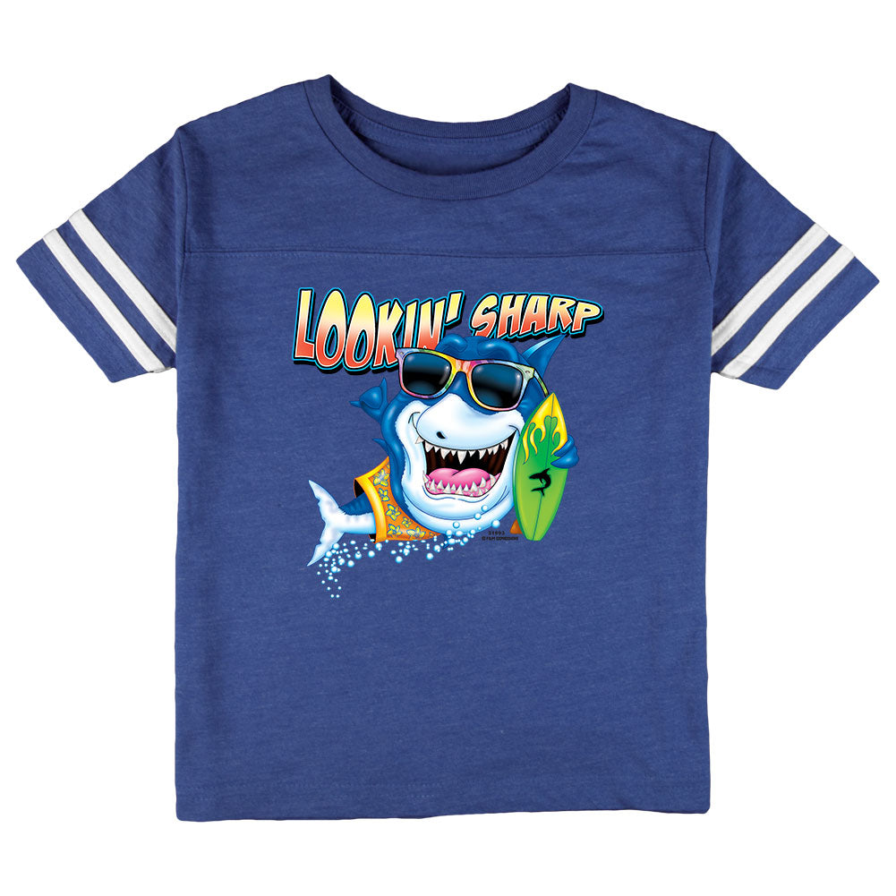 Shark Lookin' Sharp Toddler Football T Shirt Toddler T-Shirts Old Glory 2T Blue 