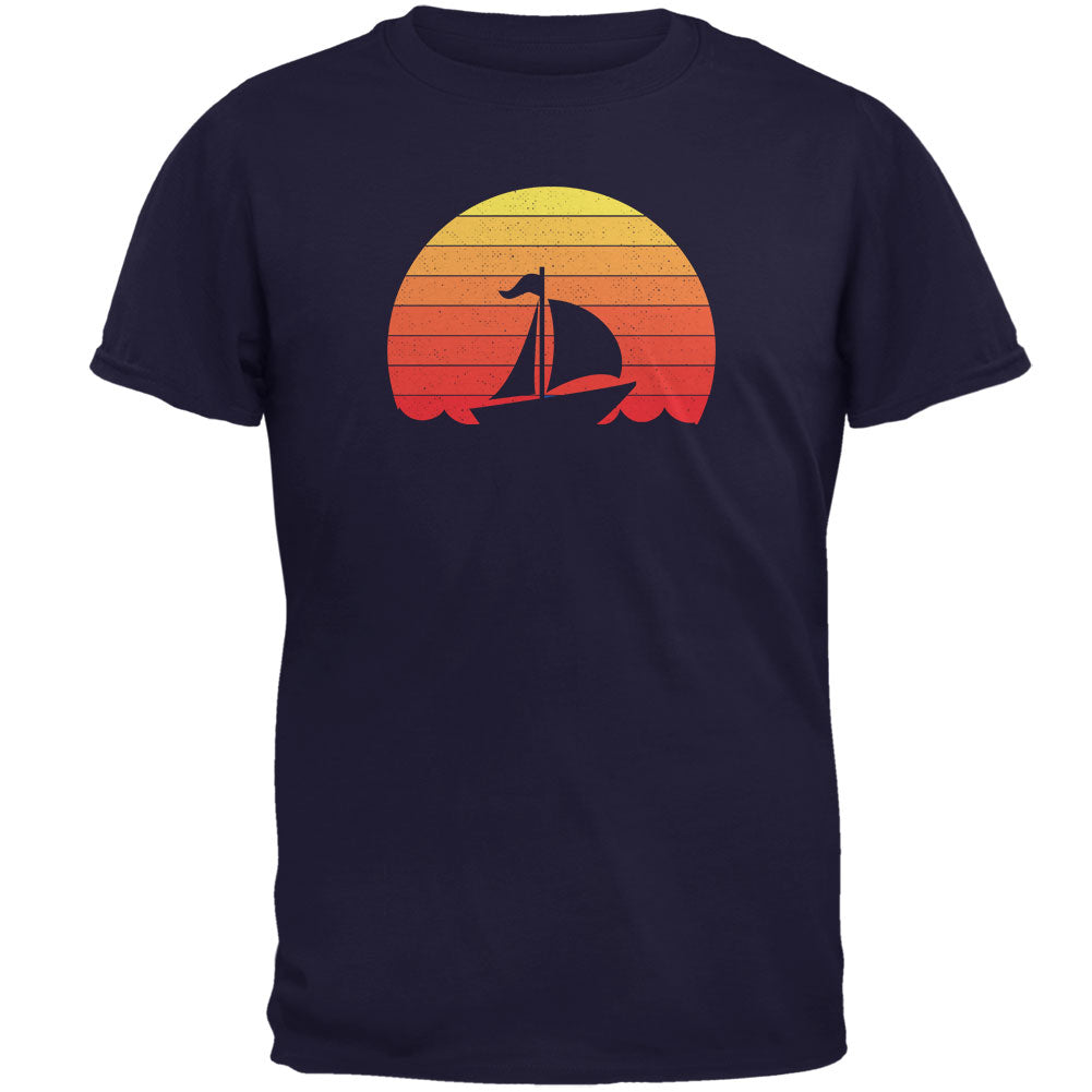 Marina Ocean Sail Boat Silhouette Retro Sunset Mens T Shirt Men's T-Shirts Old Glory 2XL Navy 