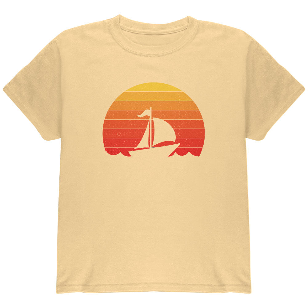 Marina Ocean Sail Boat Silhouette Retro Sunset Youth T Shirt Youth T-Shirts Old Glory YLG Yellow 