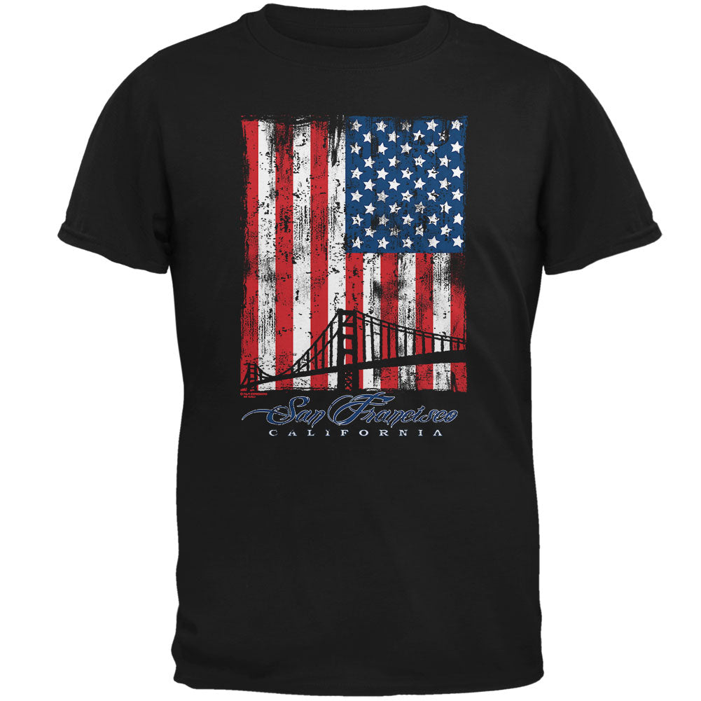 Flag Bridge San Francisco California Oversize Mens T Shirt Men's T-Shirts Old Glory 2XL Black 