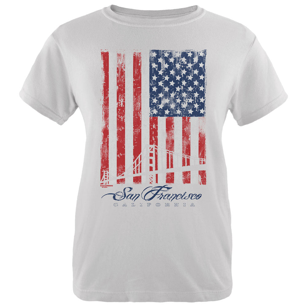 Flag Bridge San Francisco California Oversize Womens T Shirt Women's T-Shirts Old Glory 2XL White 