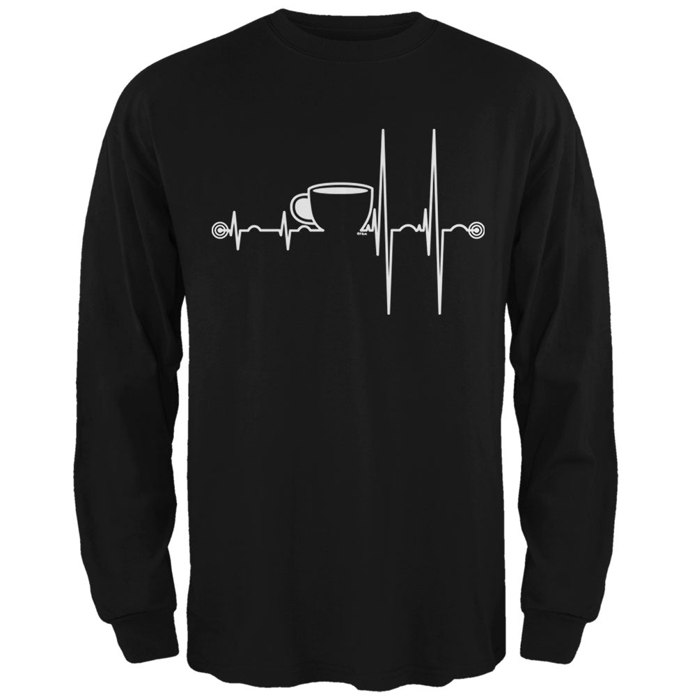 Coffee Cup Heartbeat Mens Long Sleeve T Shirt Men's Long Sleeves Old Glory 2XL Black 