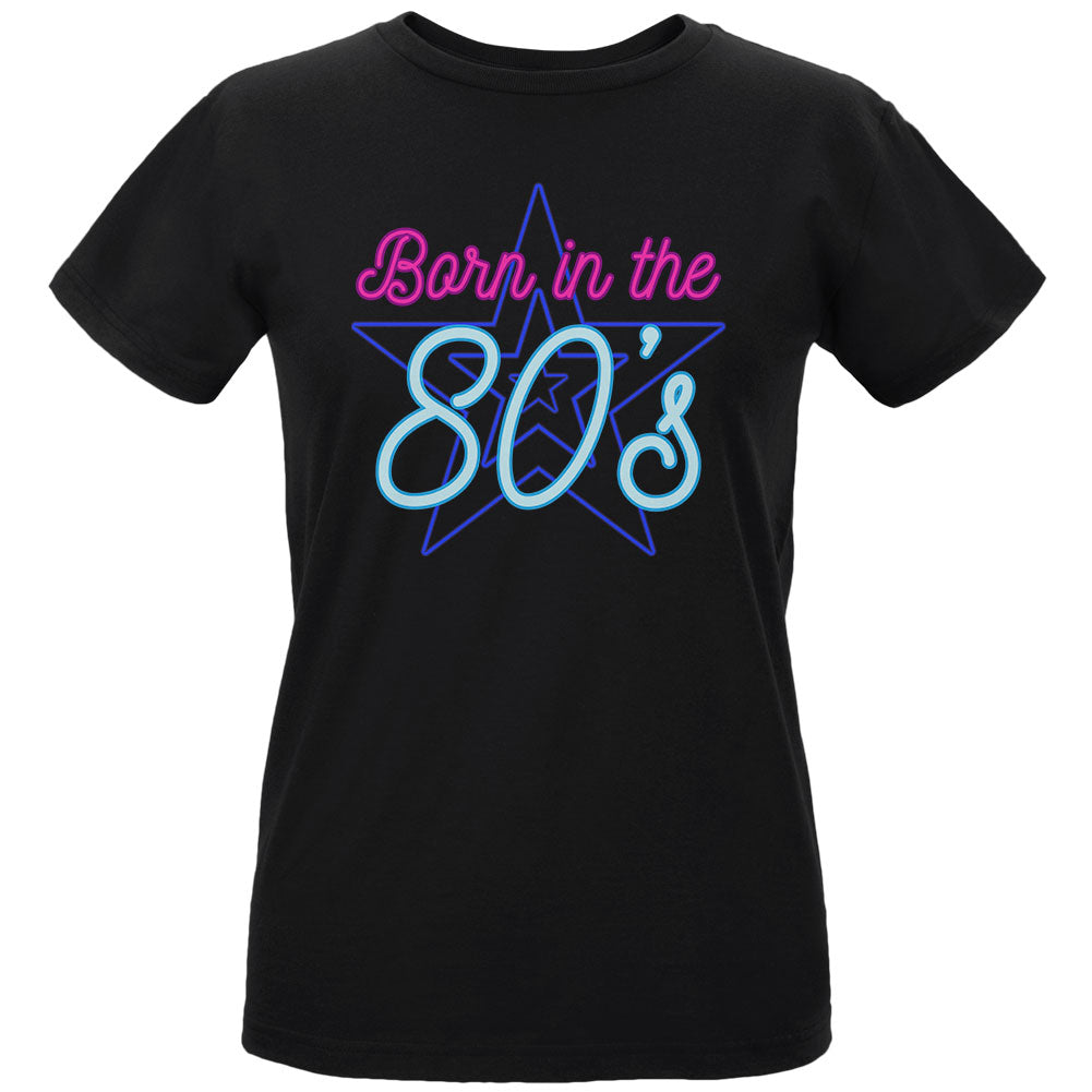 Retro 80s Neon Sign Born in the Eighties Womens T Shirt Women's T-Shirts Old Glory 2XL Black 