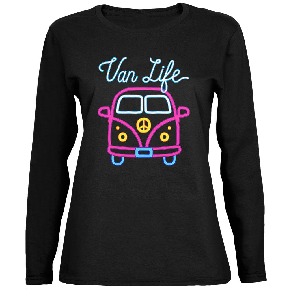 Retro Neon Sign Van Life Bus Ladies' Relaxed Jersey Long-Sleeve Tee Women's Long Sleeves Old Glory 2XL Black 