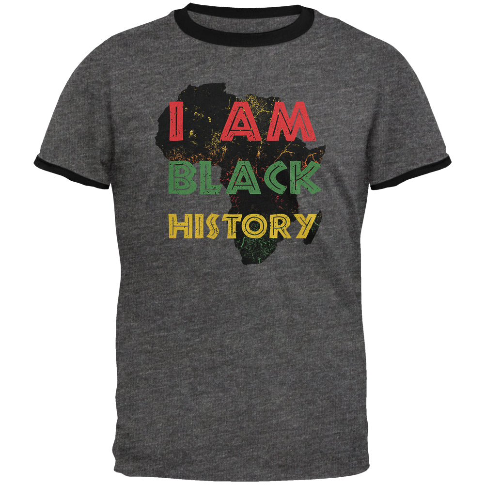 I am Black History Africa Distressed Mens Ringer T Shirt Men's T-Shirts Old Glory MD Grey 