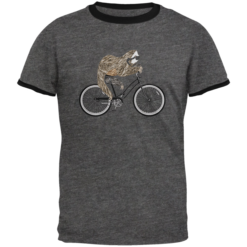 Bicycle Sloth Mens Ringer T Shirt Men's T-Shirts Old Glory 2XL Grey 