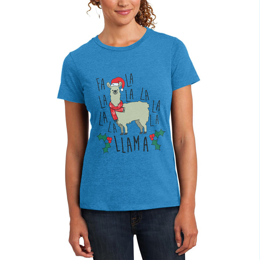 Christmas Fa La Llama Womens Soft Heather T Shirt Women's T-Shirts Old Glory 2XL Blue 