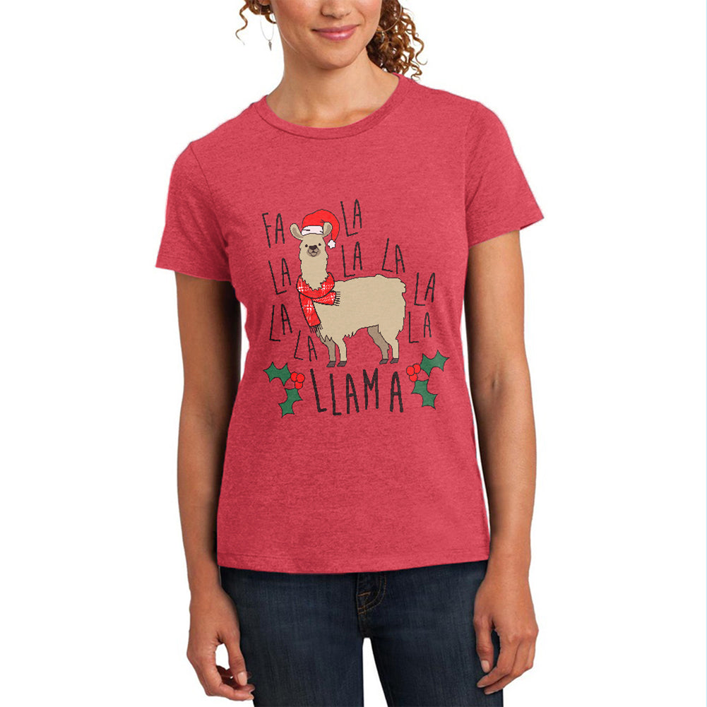 Christmas Fa La Llama Womens Soft Heather T Shirt Women's T-Shirts Old Glory LG Red 