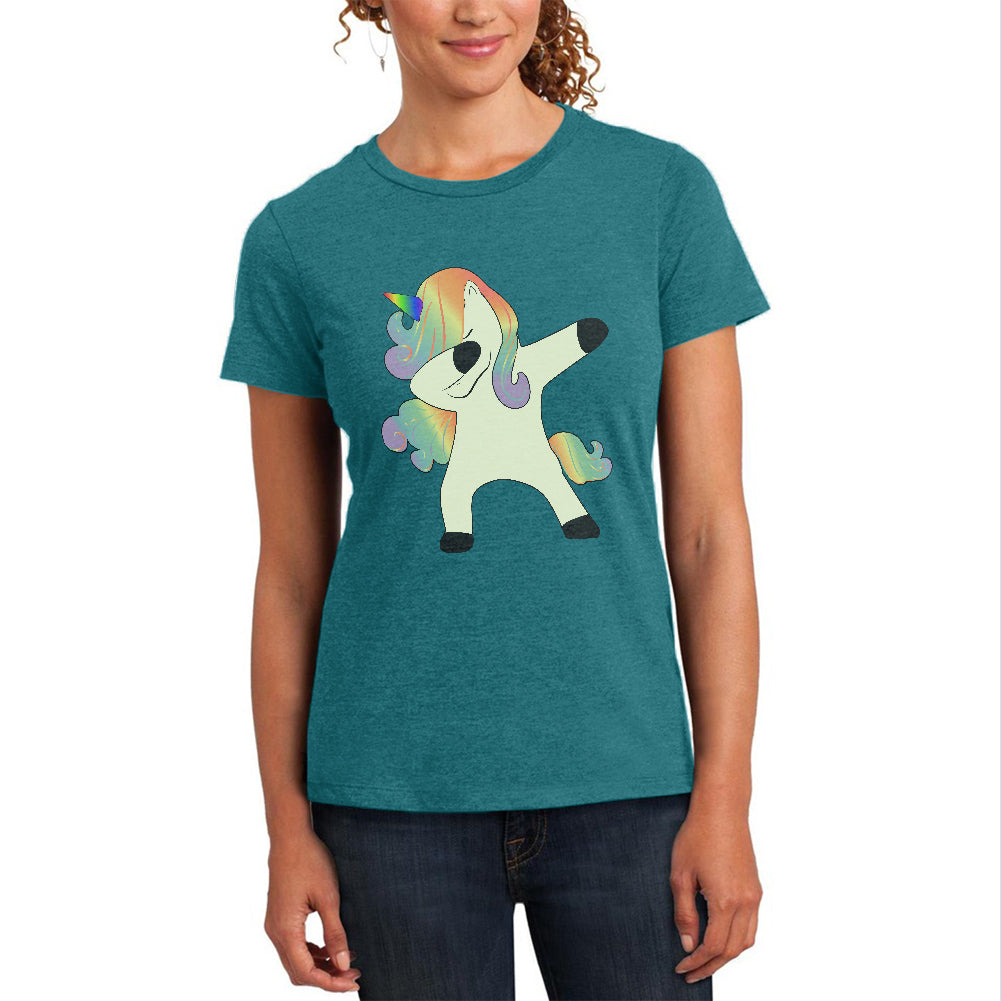 Dabbing Unicorn Womens Soft Heather T Shirt Women's T-Shirts Old Glory 2XL Teal 