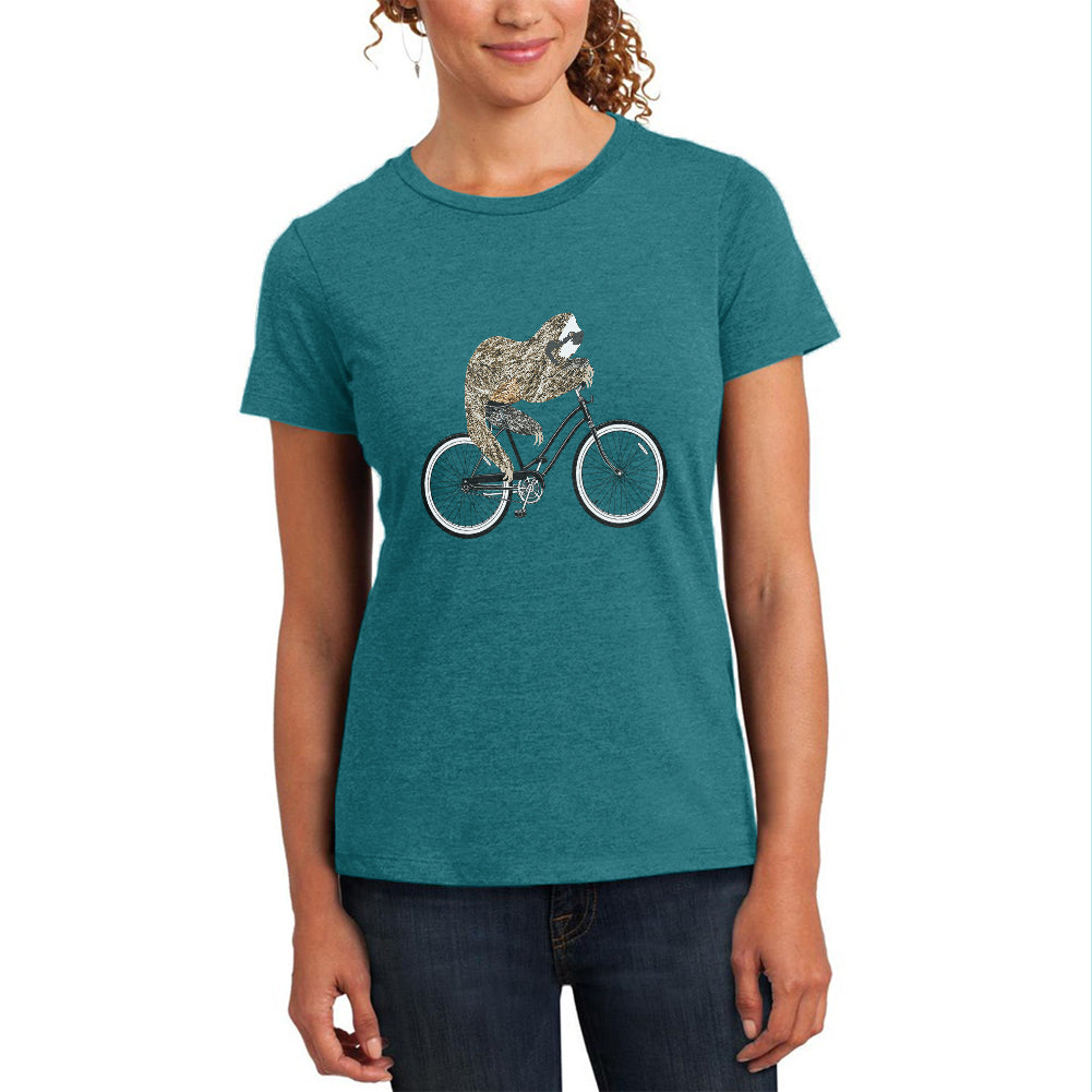 Bicycle Sloth Womens Soft Heather T Shirt Women's T-Shirts Old Glory 2XL Teal 