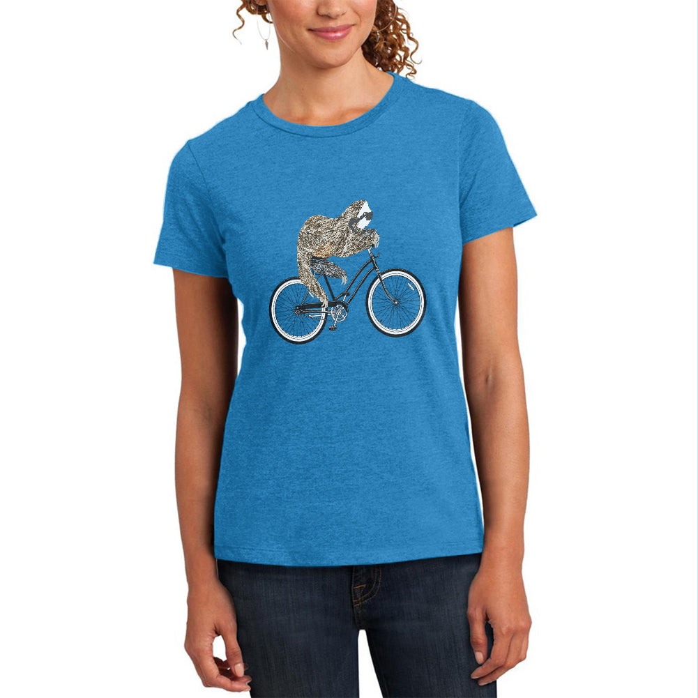 Bicycle Sloth Womens Soft Heather T Shirt Women's T-Shirts Old Glory MD Heather Bright Turquiose 