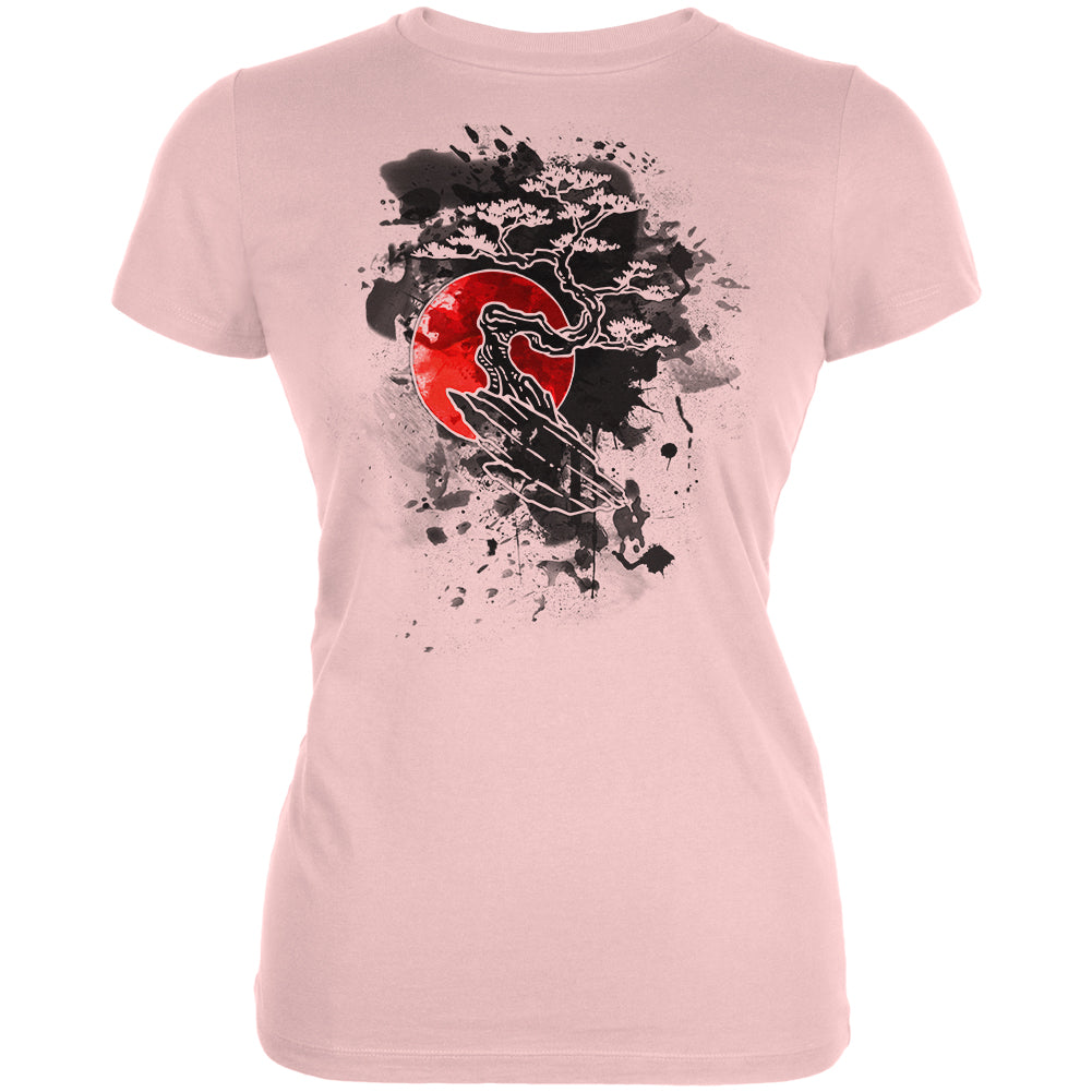 Japanese Bonsai Tree Ink Splatter Juniors Soft T Shirt Junior's T-Shirts global 2XL Blush Pink 