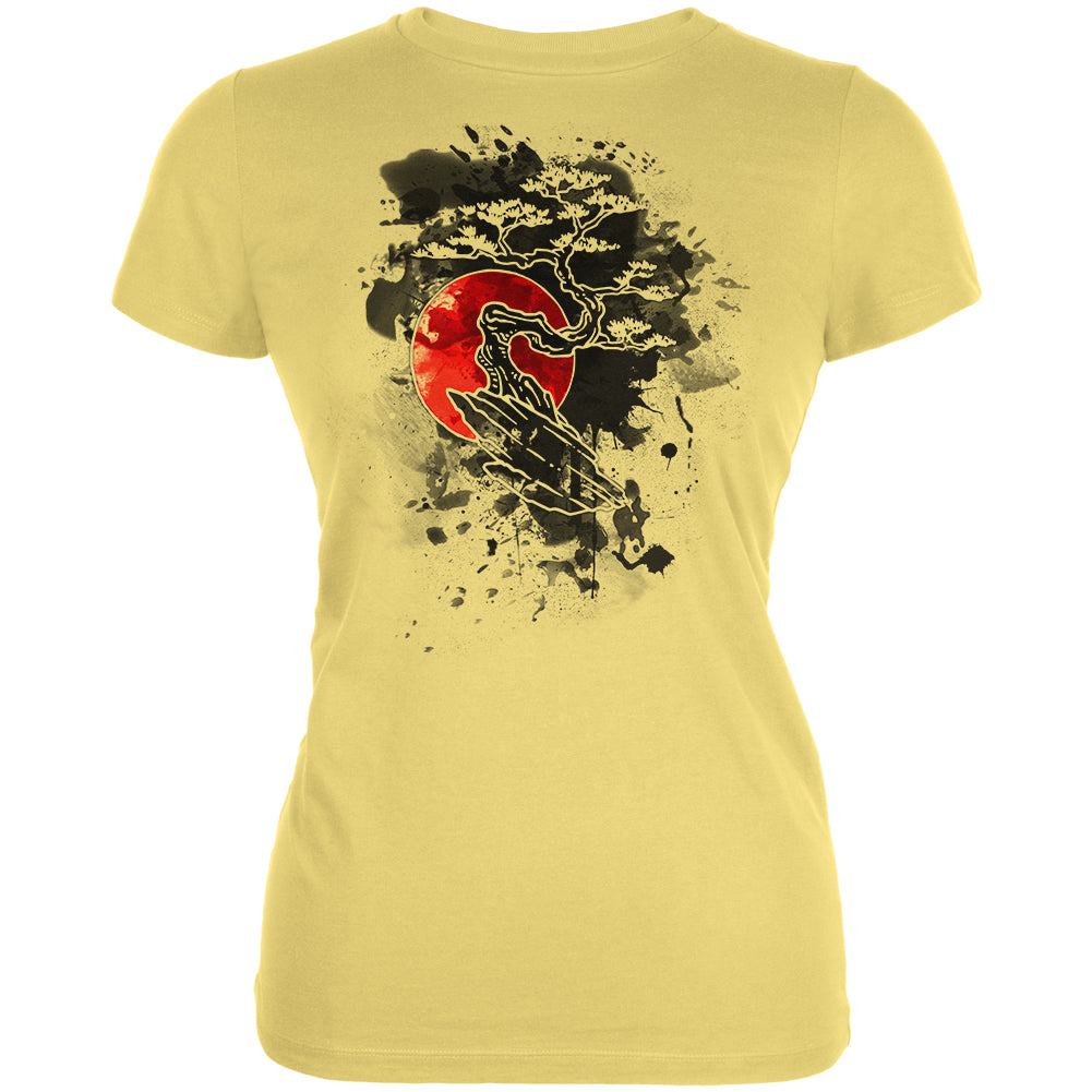 Japanese Bonsai Tree Ink Splatter Juniors Soft T Shirt Junior's T-Shirts global LG Yellow 