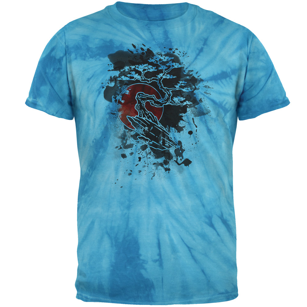 Japanese Bonsai Tree Ink Splatter Mens T Shirt Men's T-Shirts global 2XL Pinwheel Blue Tie Dye 