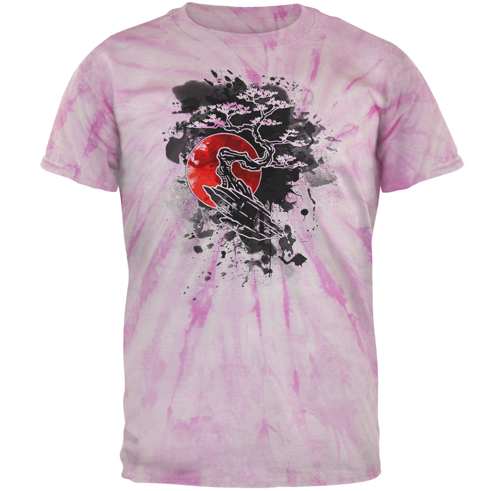 Japanese Bonsai Tree Ink Splatter Mens T Shirt Men's T-Shirts global LG Pinwheel Pink Tie Dye 