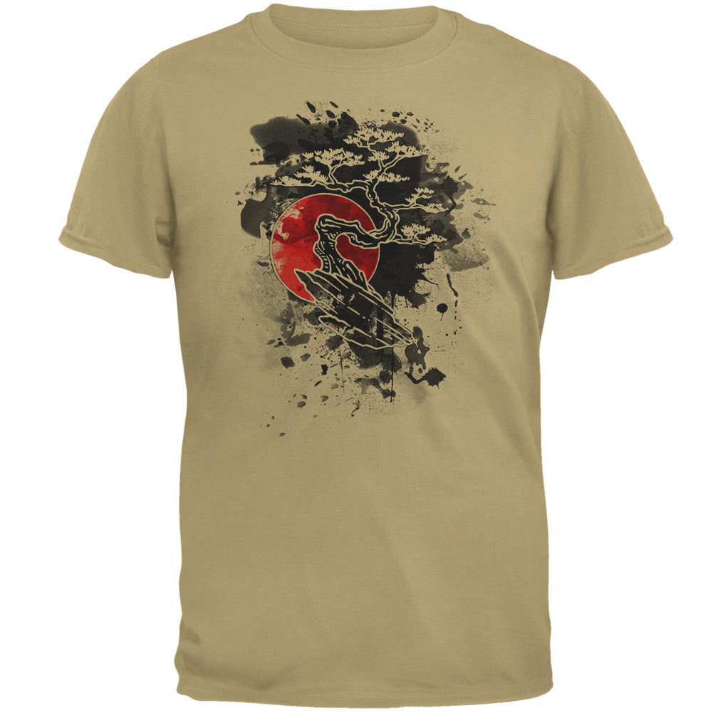 Japanese Bonsai Tree Ink Splatter Mens T Shirt Men's T-Shirts global 2XL Tan 