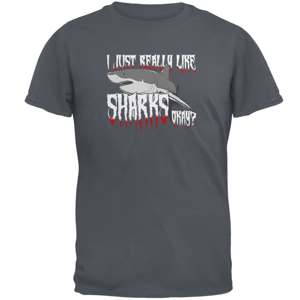 I Just Really Like Sharks Okay? Mens T Shirt Men's T-Shirts Old Glory 2XL Grey 