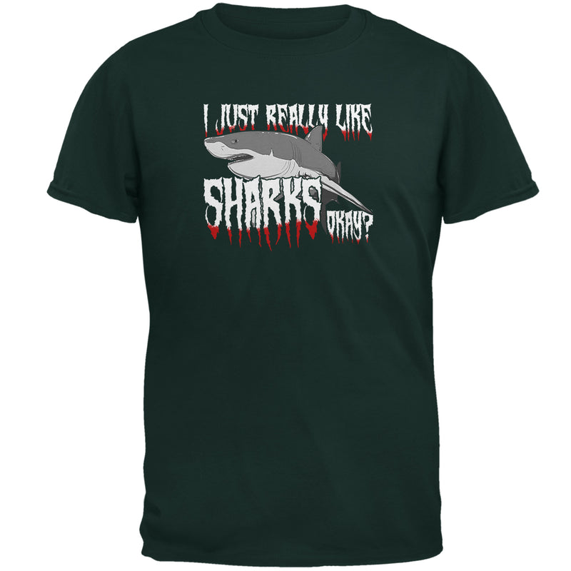 I Just Really Like Sharks Okay? Mens T Shirt Men's T-Shirts Old Glory 2XL Green 