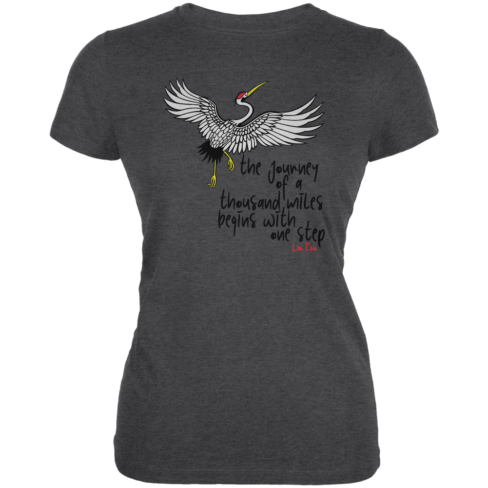 Asian Whooping Crane Inspirational Quote Juniors Soft T Shirt Juniors T-Shirts Old Glory 2XL Deep Heather 