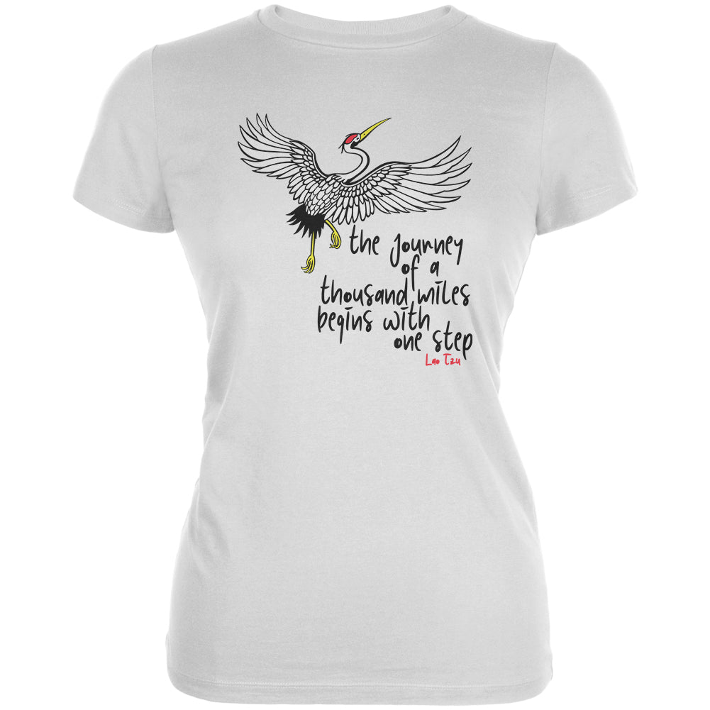 Asian Whooping Crane Inspirational Quote Juniors Soft T Shirt Juniors T-Shirts Old Glory 2XL White 