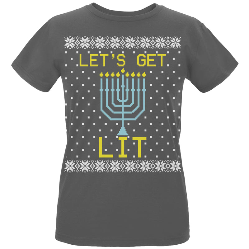 Menorah Get Lit Ugly Hanukkah Sweater Womens Organic T Shirt Women's T-Shirts Old Glory LG Charcoal 