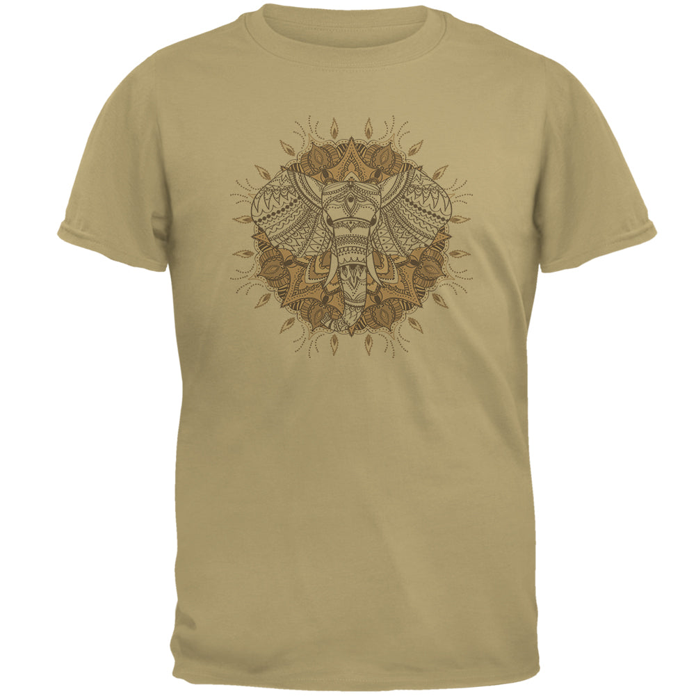 Henna Mandala Elephant Mens T Shirt Men's T-Shirts Old Glory 2XL Beige 