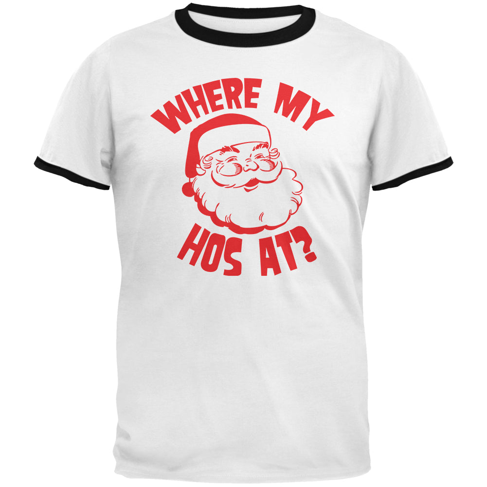 Christmas Where My Hos At? Mens Ringer T Shirt Men's T-Shirts Old Glory 2XL White-Black 