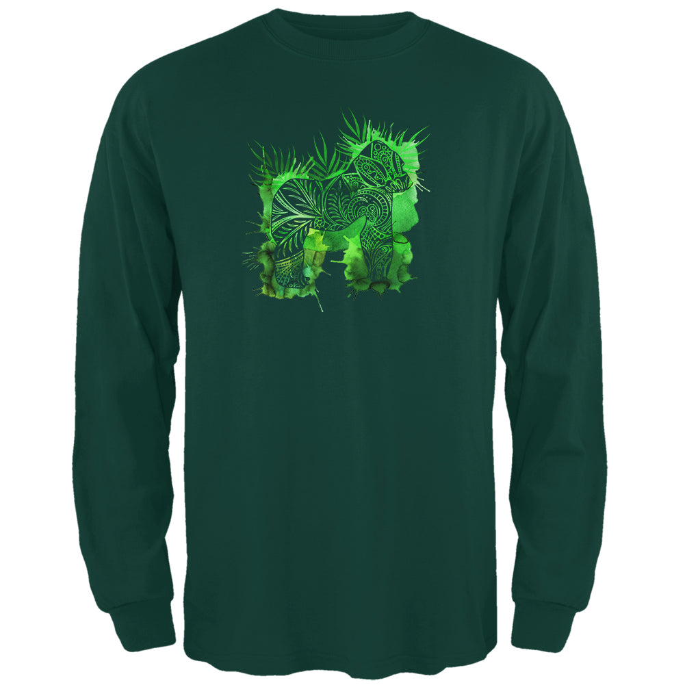 Henna Mountain Gorilla Jungle Splatter Mens Long Sleeve T Shirt Men's Long Sleeves Old Glory 2XL Green 