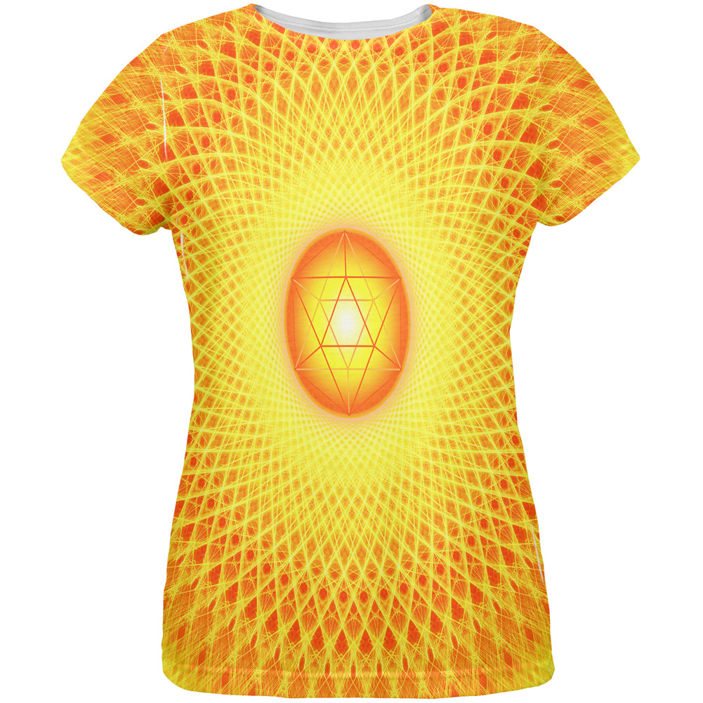 d20 Icosahedron Fire Mandala All Over Womens T Shirt Women's T-Shirts Old Glory LG Multi 